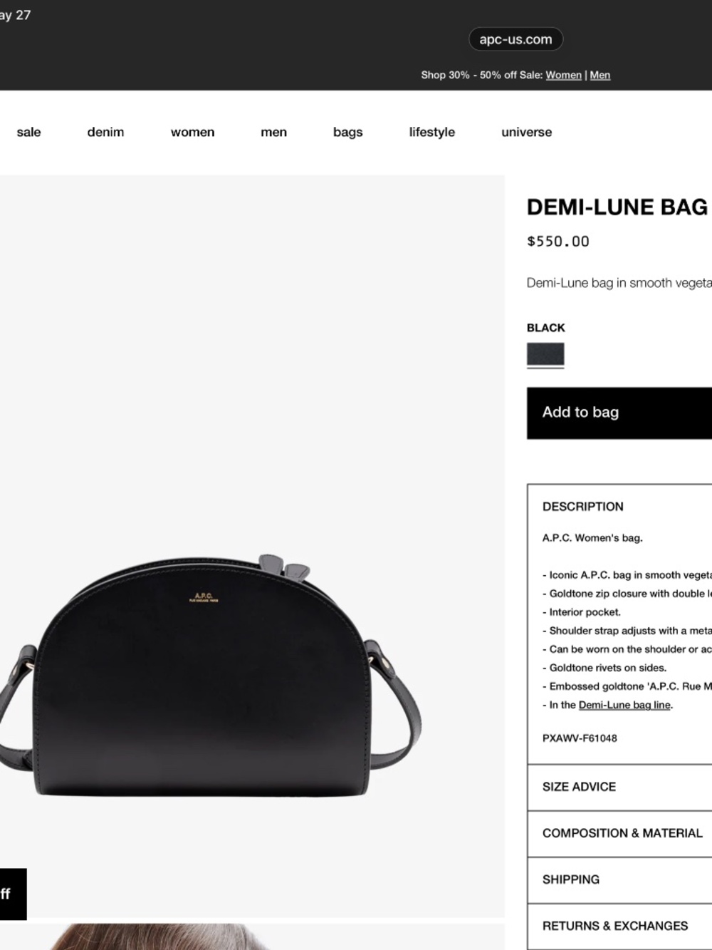 A.P.C. Demi-Lune Crossbody Bag